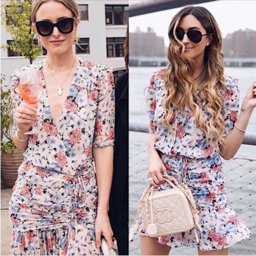 Veronica Beard Dakota Dress Floral Silk Ruched Dress Size 10